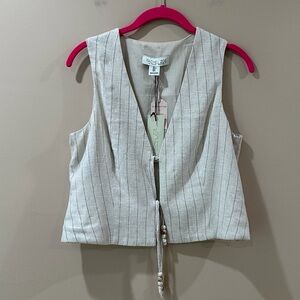 NWT Rachel Zoe Linen Blend Pinstripe Tie Front Cropped Vest Top Women Small
